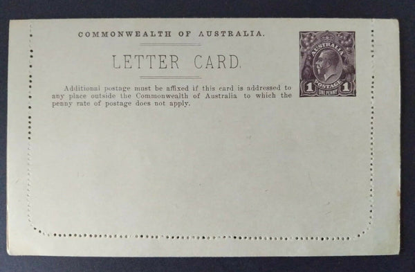 Australia Letter card postal stationery 1d KGV River Derwent Plate Damage error