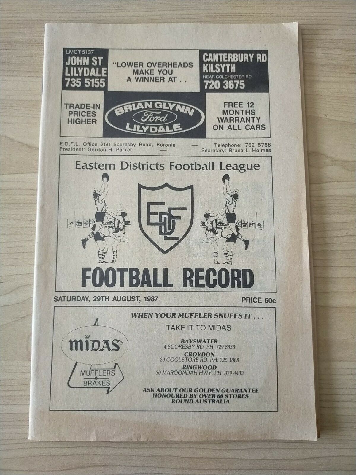 Football 1987 29th August Victorian Eastern Districts Football League Football Record
