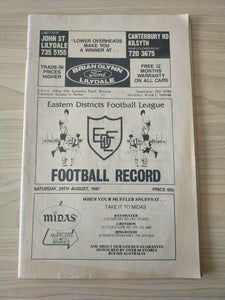 Football 1987 29th August Victorian Eastern Districts Football League Football Record