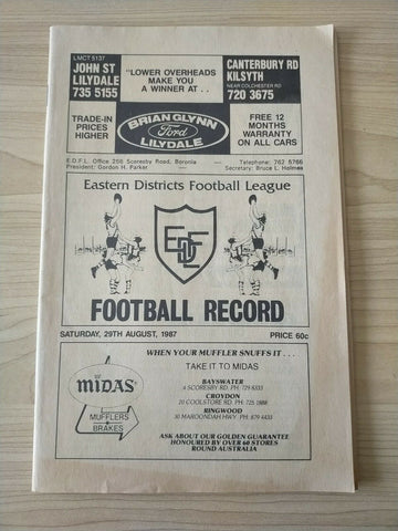 Football 1987 29th August Victorian Eastern Districts Football League Football Record
