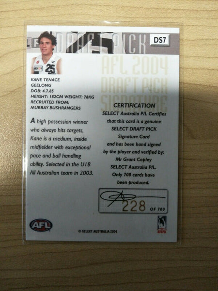 2004 Select Conquest Draft Pick Signature Kane Tenace Geelong No. 228/700