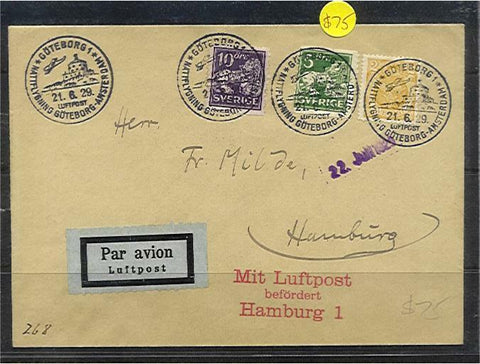 Sweden to Hamburg Germany First Flight cover 21-6-1929