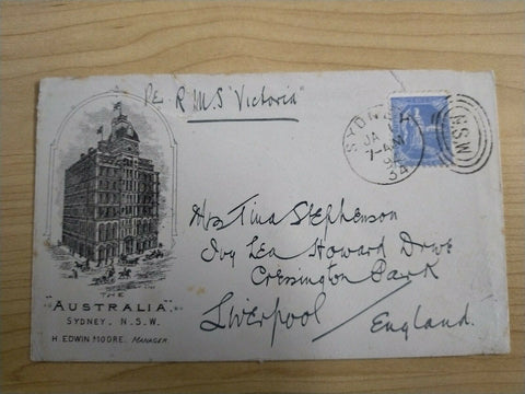 NSW Australian States The Australia Hotel Sydney-Liverpool Cover 1894 2½d Stamp