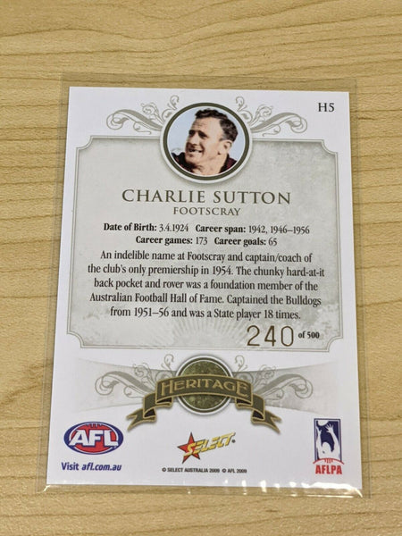 2011 AFL SELECT HERITAGE FOOTSCRAY BULLDOGS CHARLIE SUTTON CARD - H5