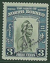 North Borneo Malayan States SG 305 3c Dayak overprinted Specimen . MUH Stamp