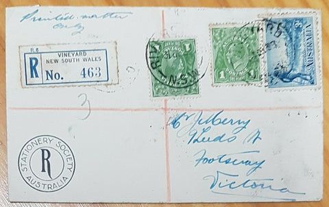 Australia 5d registered at vineyard 31-12-1934, back stamped Sydney 1-1-35