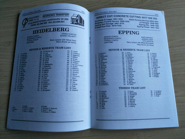 2004 14 August Diamond Valley Football League Football Record Vol. 48, No. 18