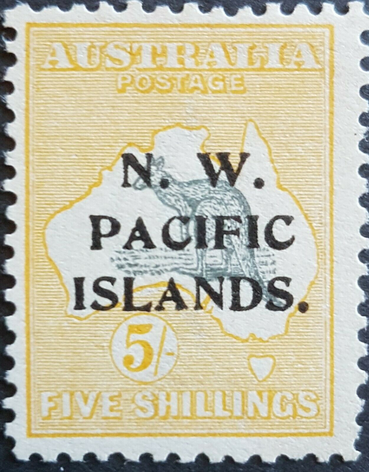 NWPI New Guinea on Australia 5/- Kangaroo SG 83 type A, 48 issued very rare mint