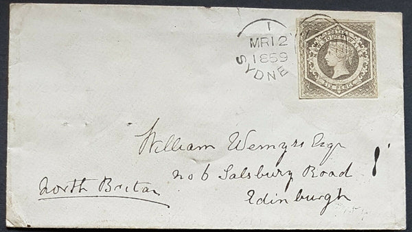 NSW- GB 6d Diadem SG 96 entire 13-3-1859 Sydney to Edinburgh