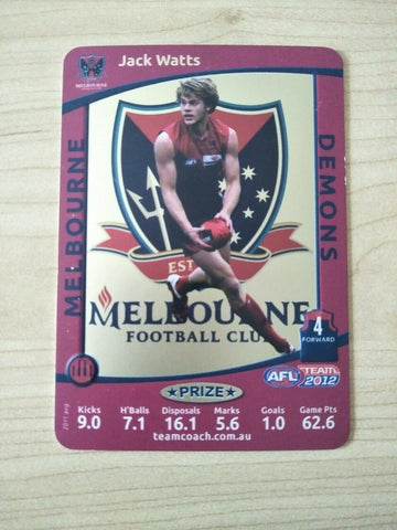 2012 AFL Teamcoach Prize Card Jack Watts Melbourne