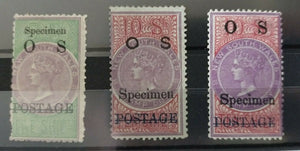 NSW Australian States 1887-90 Wmk 5/- 10/- 10/- OS Overprint Specimen Stamps