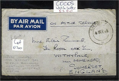 Cocos Keeling Islands to GB RAFPOST 301 Air mail envelope with 4 page enclosure