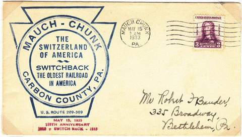 USA 1933 Switchback Railway Anniversary cover by MC Rotary Club. Oldest USA line