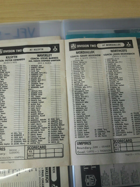 Football 1984 VFA Victorian Football Association Record Magazine May 13 Kilsyth v Waverley