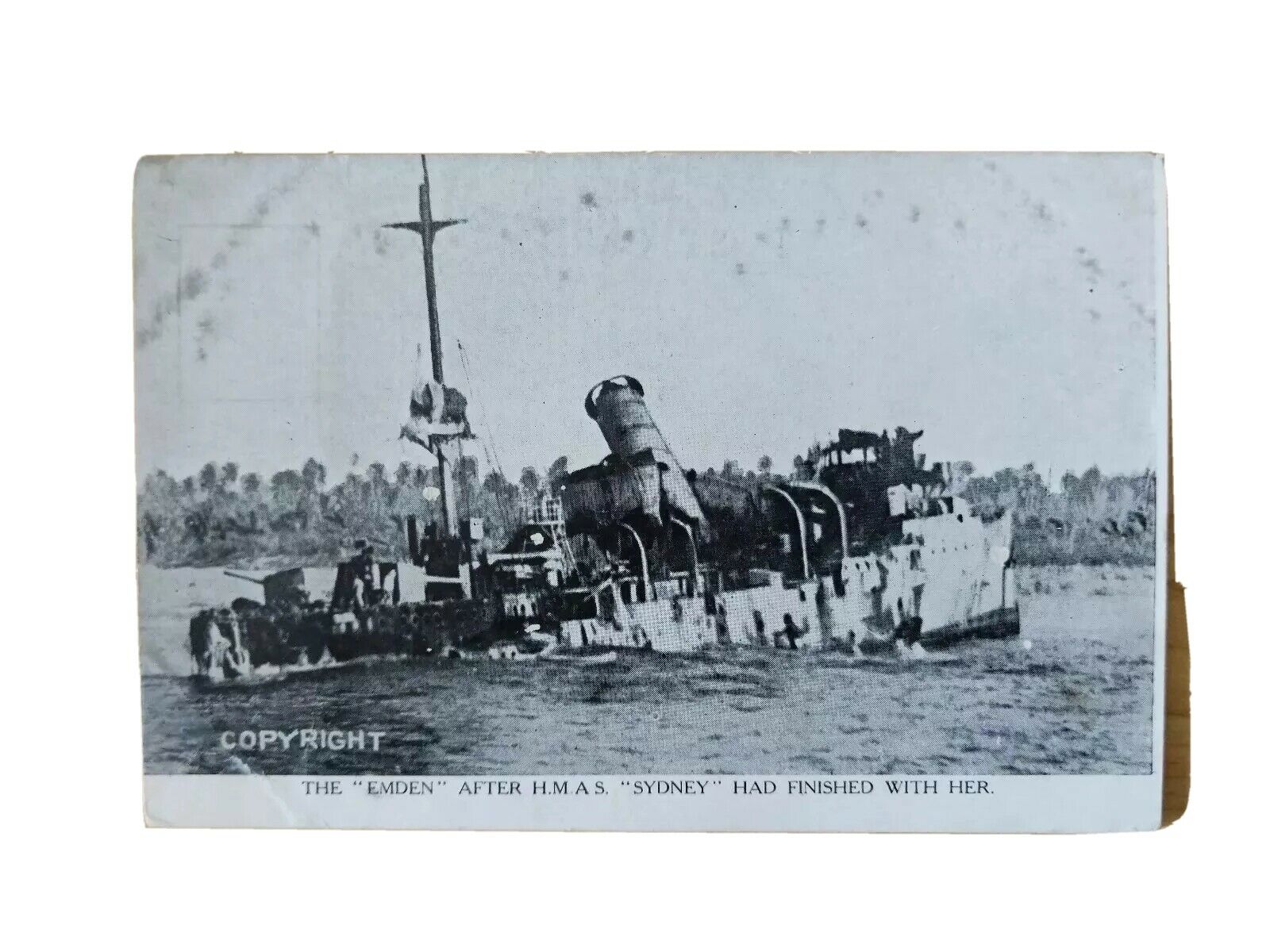 Australian Ship Postcard "The Emden After HMAS Sydney Had Finished With Her".