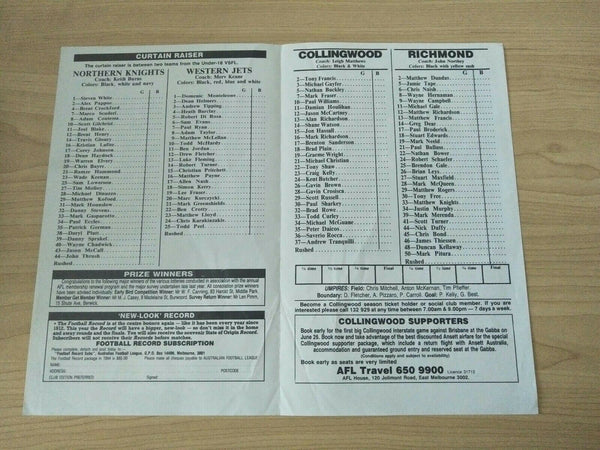 AFL 1993/4 Four different Foster's Cup Collingwood Games Souvenir Football Records