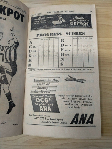 VFL 1956 June 2 Football Record Collingwood v North Melbourne