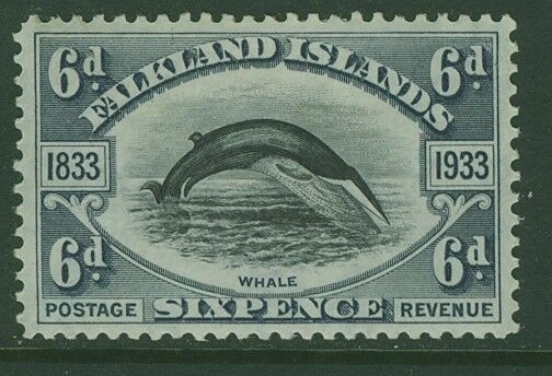 Falkland Islands SG 133 6d black and slate whale MLH