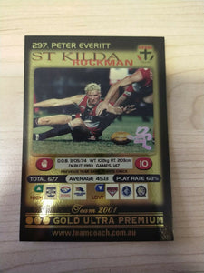 2001 Teamcoach Gold Prize Card St Kilda 297 Peter Everitt