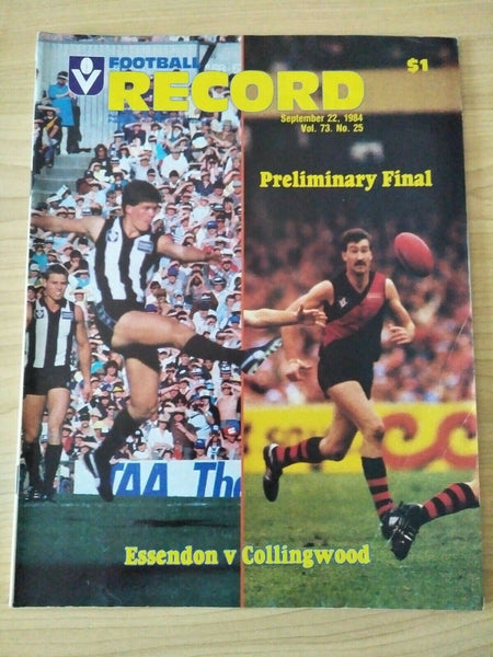 VFL 1984 Preliminary Final Football Record Essendon v Collingwood