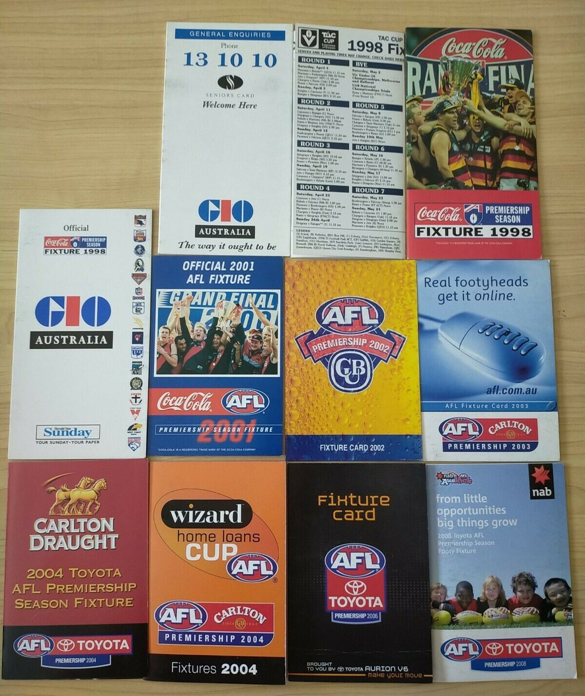 AFL Football Fixtures x 11 Including Years from 1997-2008