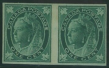 Canada SG 143a 1c blue-green Imperf pair MLH