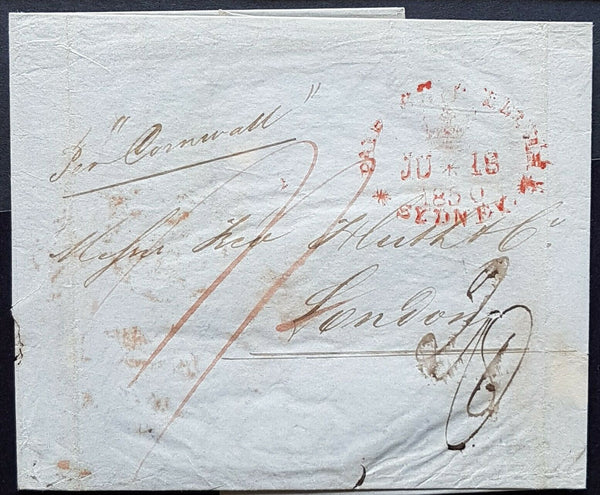 NSW - GB Postage Paid Sydney ship letter 18 Ju 1850, per Cornwall