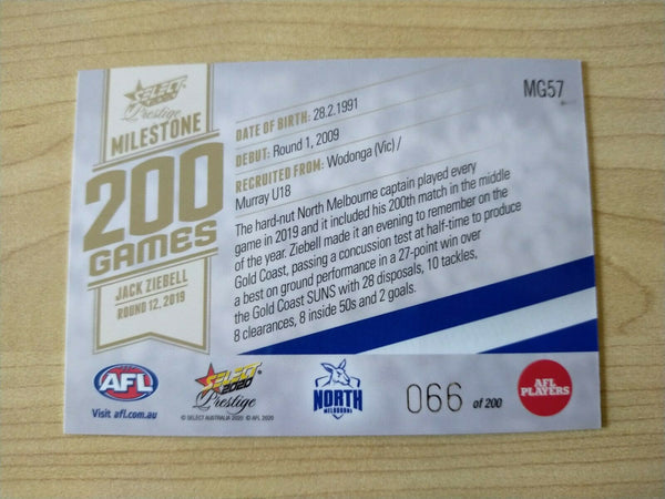 2020 Select Prestige Milestones Jack Ziebell North Melbourne No. 066/200