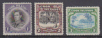 Cook Islands Pacific Islands SG 127/9 1938  Set of 3 KGVI canoes palms MUH