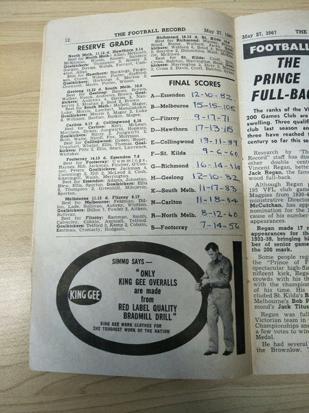 VFL 1967 May 27 Football Record Collingwood v St Kilda