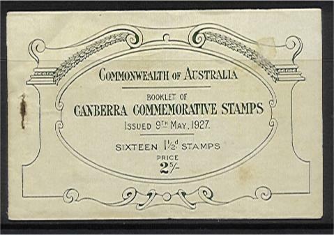 Australia SG SB22 2/- Canberra 1927 booklet. Ship flowers Parliament building