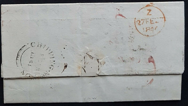 NSW Pre stamp ship letter Sydney Oc 7 1843 to Chipping Norton, GB. Z 27.Fe.1844