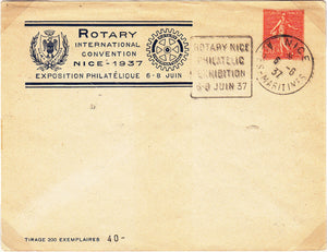 France Prestamped envelope with cachet for the 1937 Rotary Convention in Nice.