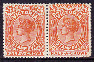 Victoria Australian States SG 292 2s 6d brown-orange Stamp Duty in pair MUH