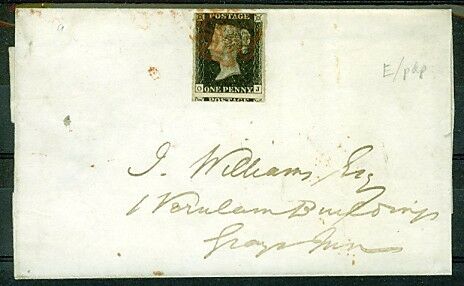 GB Great Britain SG 1 Jan 13 1d black Plate 9 OJ outer to London 3 large margins