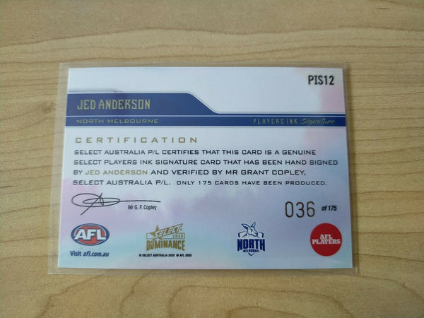 2020 Select Dominance Players Ink Signature Jed Anderson N Melbourne No. 036/175
