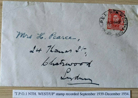 Cover sent by trainTraveling Post Office North 1 to Chatswood Sydney.