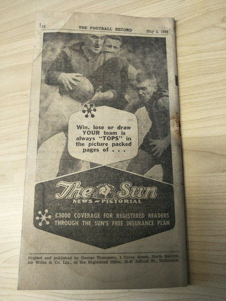 VFL 1959 May 2nd Football Record Melbourne v Collingwood