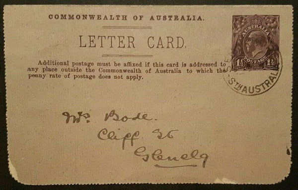 Australia Letter card 1½d KGV on the Murray SA. Paddle steamer boat LC 44-94