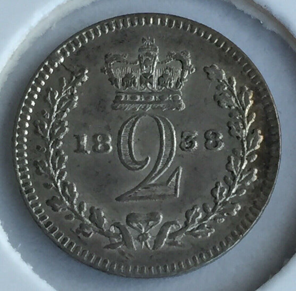 UK Great Britain 1838 Queen Victoria 2d Twopence Silver Coin Uncirculated