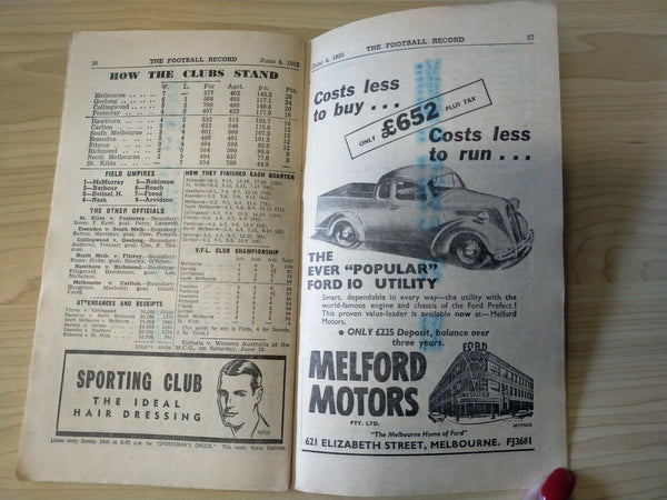 VFL 1955 June 4 Football Record Collingwood v Geelong