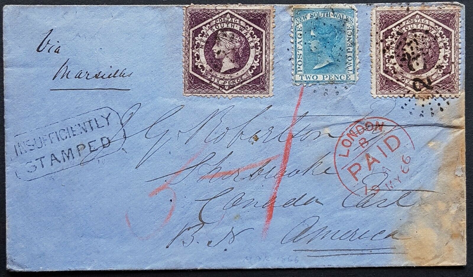 NSW Wollongong -Canada Insufficiently Paid and Too Late cover Stained but scarce