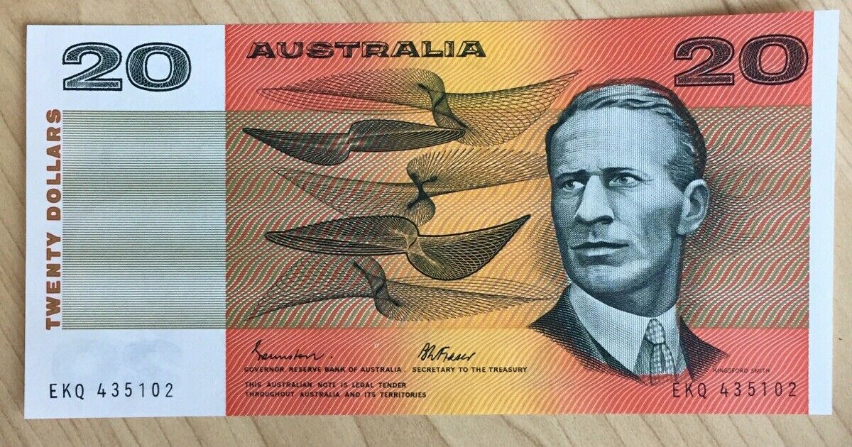 Australia R409b $20 Johnston/Fraser Gothic serial Numbers Banknote