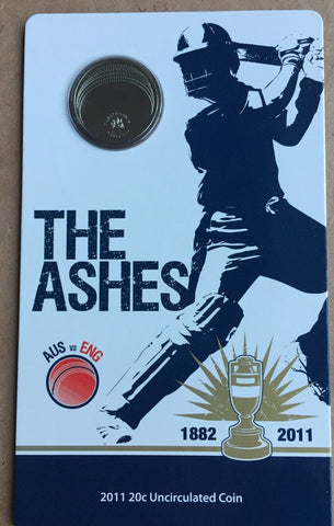 2011 Australian  “The Ashes” 20 Cents Carded Cricket Coin.