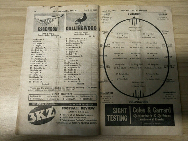 VFL 1967 April 29 Football Record Essendon v Collingwood