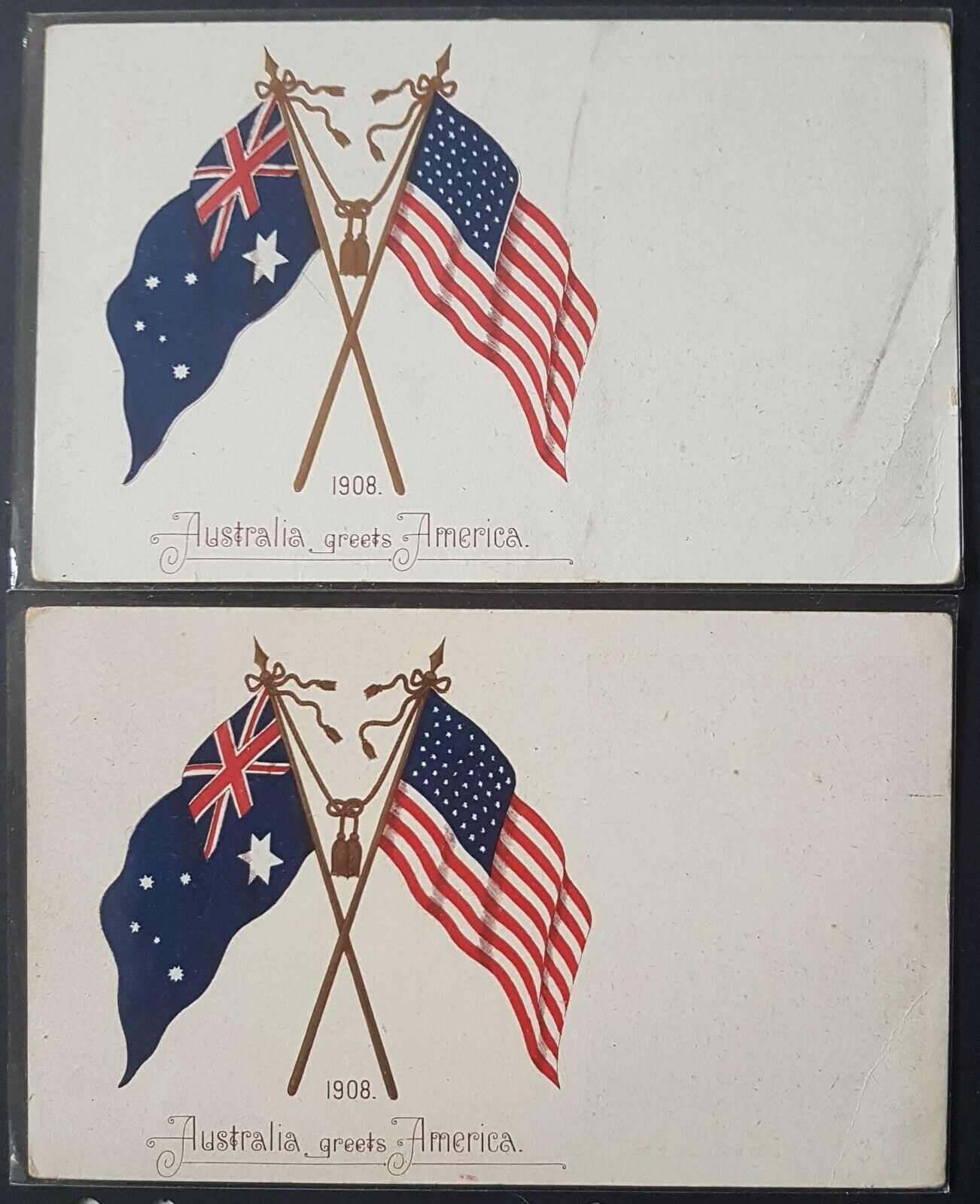 Victoria USA 1d, 1½d American Fleet Post Cards animals bird ships flags HG30 -31