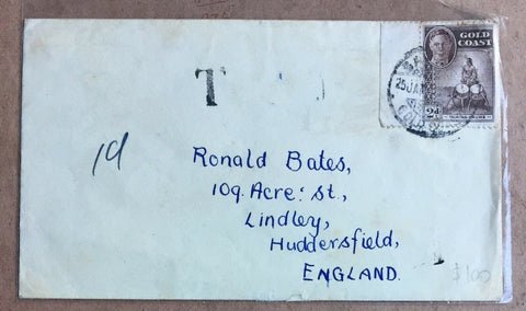 Gold Coast 1953 King George VI Taxed 1d Cover To Huddersfield