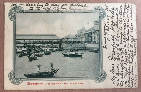 Straits Settlements Singapore 1905 Collyer Quay postcard to China via Hong Kong