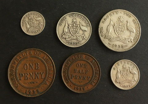 Australia 1935 Pre Decimal 6 Coin Set  IDEAL BIRTHDAY GIFT