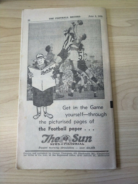 VFL 1955 June 4 Football Record Collingwood v Geelong
